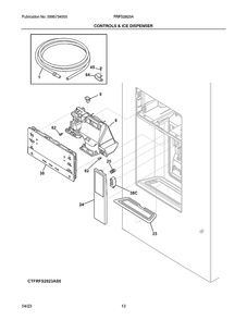 Controls And Ice Dispenser Diagram and Parts List for FRFS2823AS2  Frigidaire Refrigerator