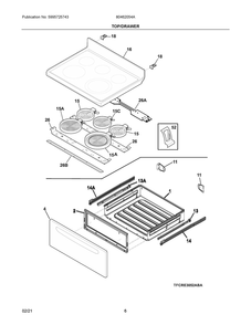 Top/Drawer Diagram and Parts List for 80462054A  Frigidaire Range