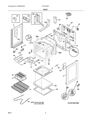 03 - BODY Diagram and Parts List for CFEF3053TBB  Frigidaire Range