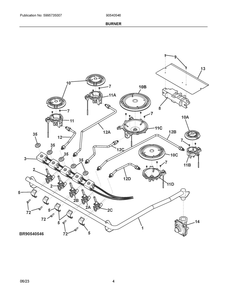 Burner Diagram and Parts List for 90540546  Frigidaire Cooktop