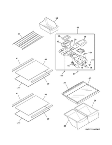 Shelves Diagram and Parts List for 25370302413  Kenmore Refrigerator