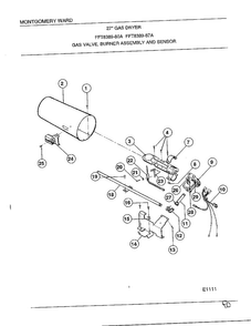 Gas Valve, Burner Assembly And Sensor Diagram and Parts List for 8389-80A  Frigidaire Dryer