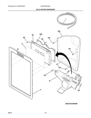 Ice & Water Dispenser Diagram and Parts List for EI23CS35KS4A  Frigidaire Refrigerator