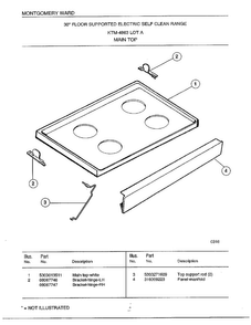 Main Top Diagram and Parts List for 4863A  Frigidaire Range