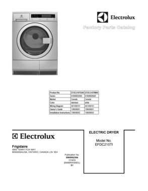 01 - COVER SHEET Diagram and Parts List for EFDC210TIS00  Frigidaire Dryer