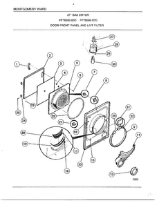 Door Front Panel And Lint Filter Diagram and Parts List for 8589-80D  Frigidaire Dryer