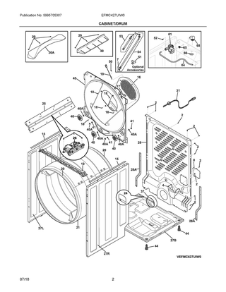 Cabinet/drum Diagram and Parts List for EFMC427UIW0  Frigidaire Dryer