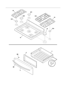 Top/drawer Diagram and Parts List for FGGF3041KFM  Frigidaire Range