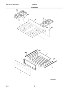 Top/Drawer Diagram and Parts List for 30458356B  Frigidaire Range