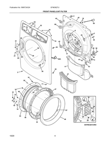 Front Panel/Lint Filter Diagram and Parts List for EFMG627UTT1  Frigidaire Dryer
