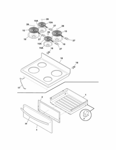 Top/drawer Diagram and Parts List for 79090313013  Kenmore Range