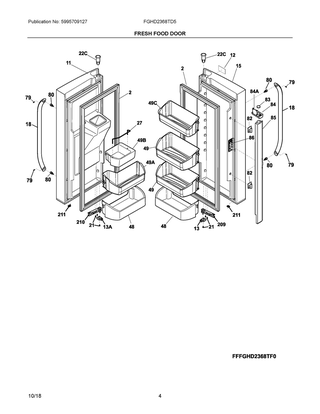Fresh Food Door Diagram and Parts List for FGHD2368TD5  Frigidaire Refrigerator
