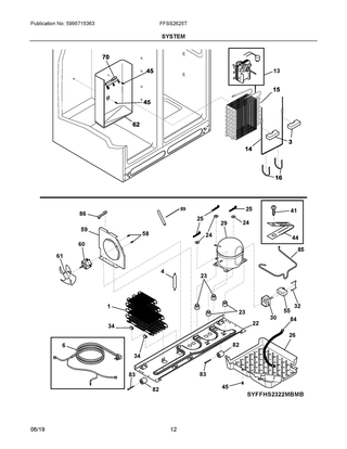 System Diagram and Parts List for FFSS2625TP2  Frigidaire Refrigerator