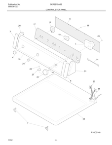 Controls/Top Panel Diagram and Parts List for GER221CAS2  Frigidaire Dryer