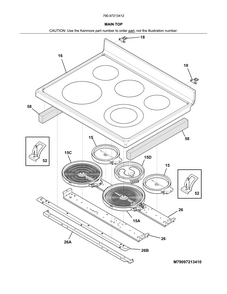 Main Top Diagram and Parts List for 79097213412  Kenmore Range