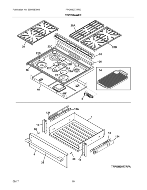 05 - TOP/DRAWER Diagram and Parts List for FPGH3077RFE  Frigidaire Range