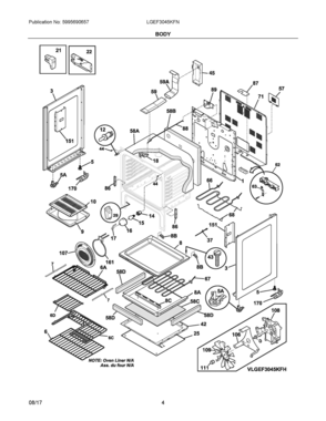 03 - BODY Diagram and Parts List for LGEF3045KFN  Frigidaire Range
