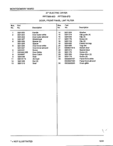 Door/front Panel/lint Filter Page 2 Diagram and Parts List for 7308-87D  Frigidaire Dryer