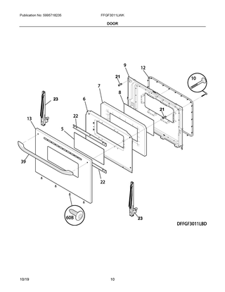 Door Diagram and Parts List for FFGF3011LWK  Frigidaire Range