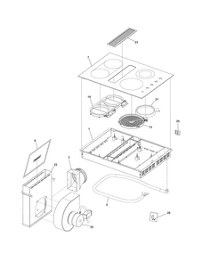 Main Top/surface Units Diagram and Parts List for RC30DE60PB0  Uni Cooktop