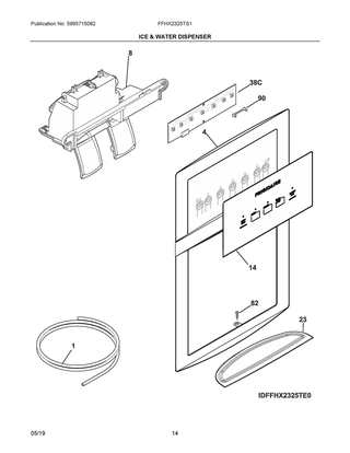 Ice & Water Dispenser Diagram and Parts List for FFHX2325TS1  Frigidaire Refrigerator