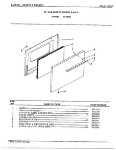 Visualite Door Diagram and Parts List for 32-0127  Frigidaire Range