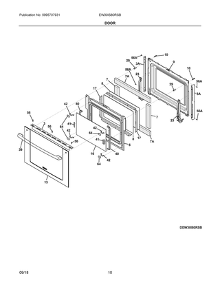 Door Diagram and Parts List for EW30IS80RSB  Frigidaire Range