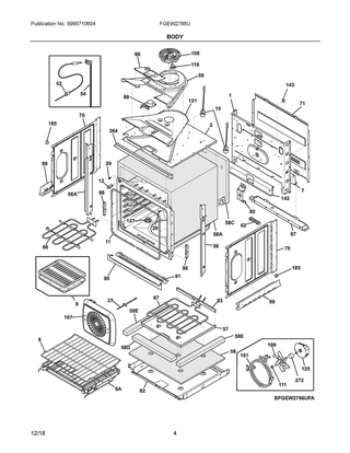 Body Diagram and Parts List for FGEW2766UDA  Frigidaire Wall Oven