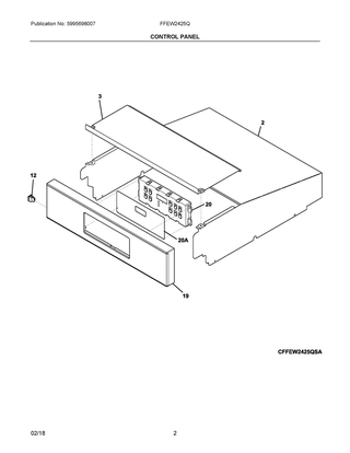 Control Panel Diagram and Parts List for FFEW2425QBC  Frigidaire Wall Oven