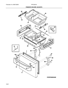 Freezer Drawer, Baskets Diagram and Parts List for FRFS2823AS0  Frigidaire Refrigerator