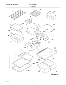 Shelves Diagram and Parts List for GLTT20V8MW2  Frigidaire Refrigerator
