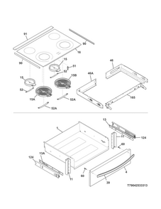 Top/drawer Diagram and Parts List for 79042533315  Kenmore Range