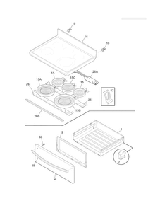 Top/drawer Diagram and Parts List for LGEF3043KFJ  Frigidaire Range