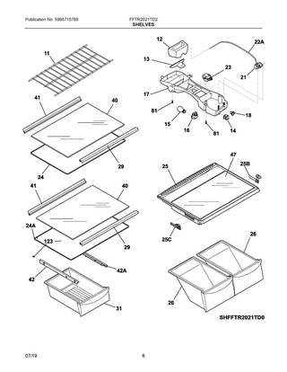 Shelves Diagram and Parts List for FFTR2021TD2  Frigidaire Refrigerator