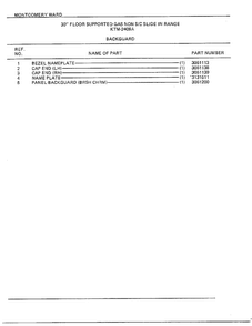 30" Floor/backguard Page 2 Diagram and Parts List for 2409A  Frigidaire Range