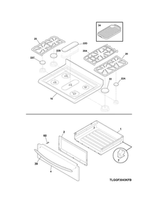Top/drawer Diagram and Parts List for LGGF3043KFT  Frigidaire Range