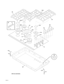 Cook Top Diagram and Parts List for FGGC3665KBC  Frigidaire Cooktop
