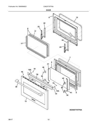 Door Diagram and Parts List for E36GF76TPSA  Frigidaire Range
