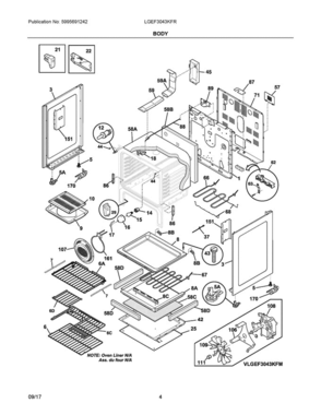 03 - Body Diagram and Parts List for LGEF3043KFR  Frigidaire Range