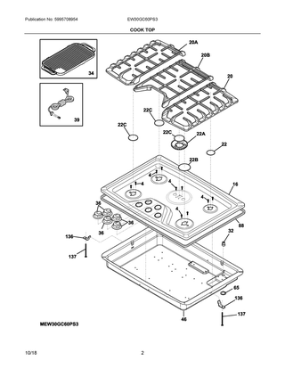 Cook Top Diagram and Parts List for EW30GC60PS3  Frigidaire Cooktop