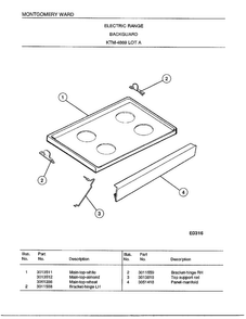 Backguard Diagram and Parts List for 4869A  Frigidaire Range
