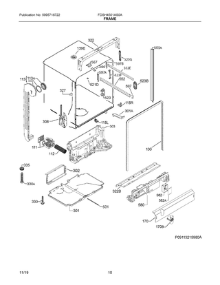 Part Location Diagram of 405539931 Frigidaire HINGE ASSEMBLY