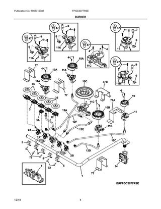 Burner Diagram and Parts List for FPGC3077RSE  Frigidaire Cooktop