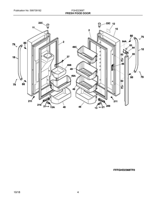 Fresh Food Door Diagram and Parts List for FGHD2368TF4  Frigidaire Refrigerator