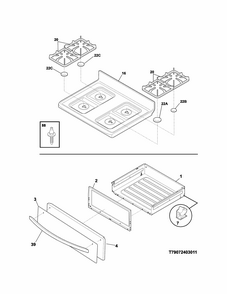 Top/drawer Diagram and Parts List for 79074033311  Kenmore Range