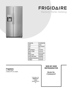 01 - COVER SHEET Diagram and Parts List for FGSS2635TD0  Frigidaire Refrigerator