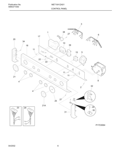 Control Panel Diagram and Parts List for MET1041ZAS1  Frigidaire Washer Dryer Combo