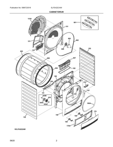 Cabinet/Drum Diagram and Parts List for ELFE422CAW  Frigidaire Dryer