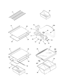 Shelves Diagram and Parts List for 25373211013  Kenmore Refrigerator
