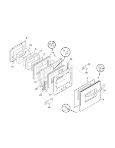 Door Diagram and Parts List for 79040453801  Kenmore Wall Oven